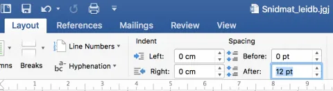 Mynd sme sýnir aðra leið í gegnum Layout og Spacing.