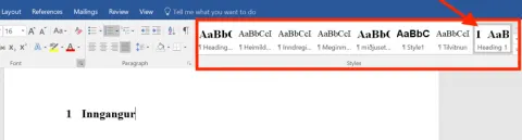Mynd sem sýnir valdan stíl í Word